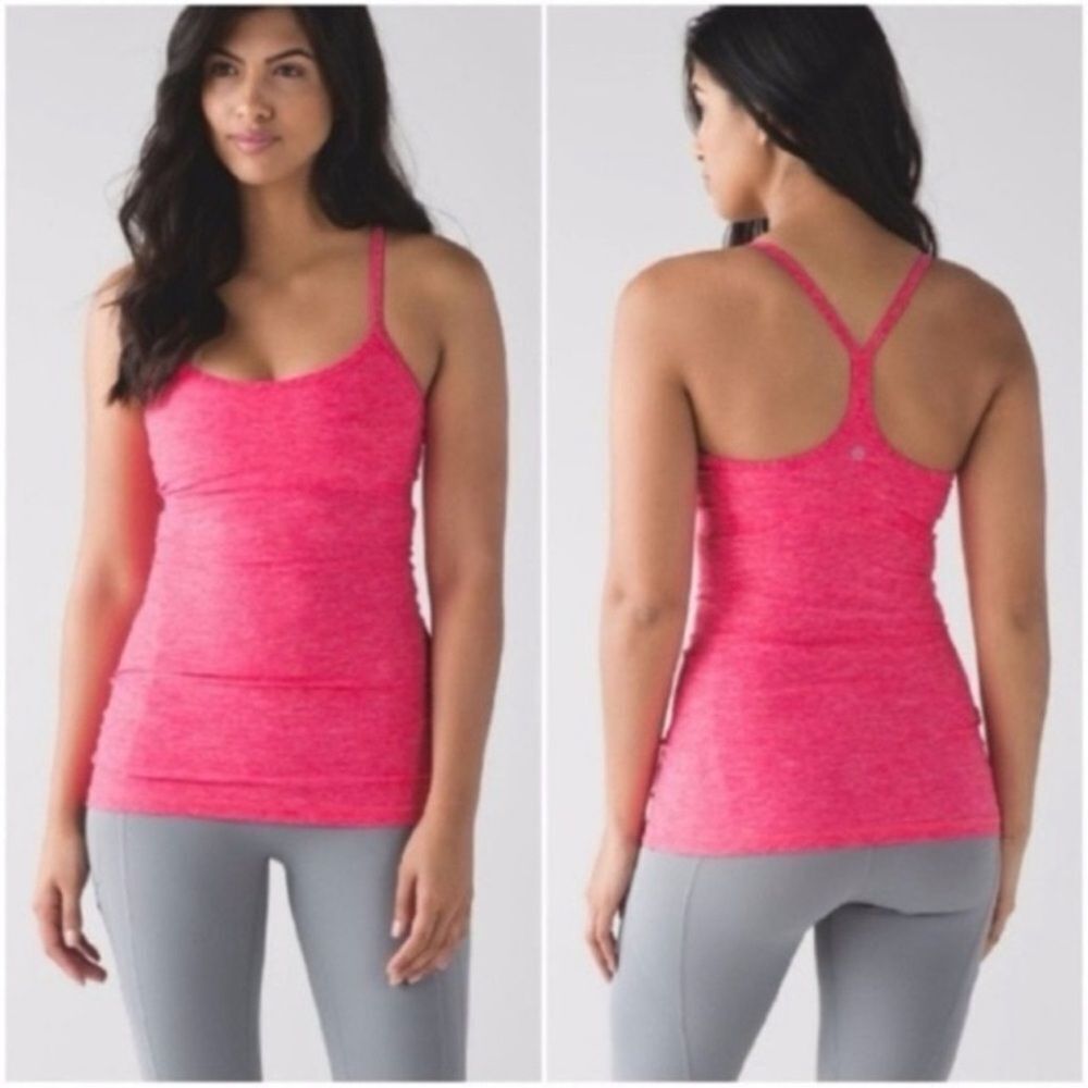 Lululemon Power Y Luon Heathered Neon Pink Tank Size 6